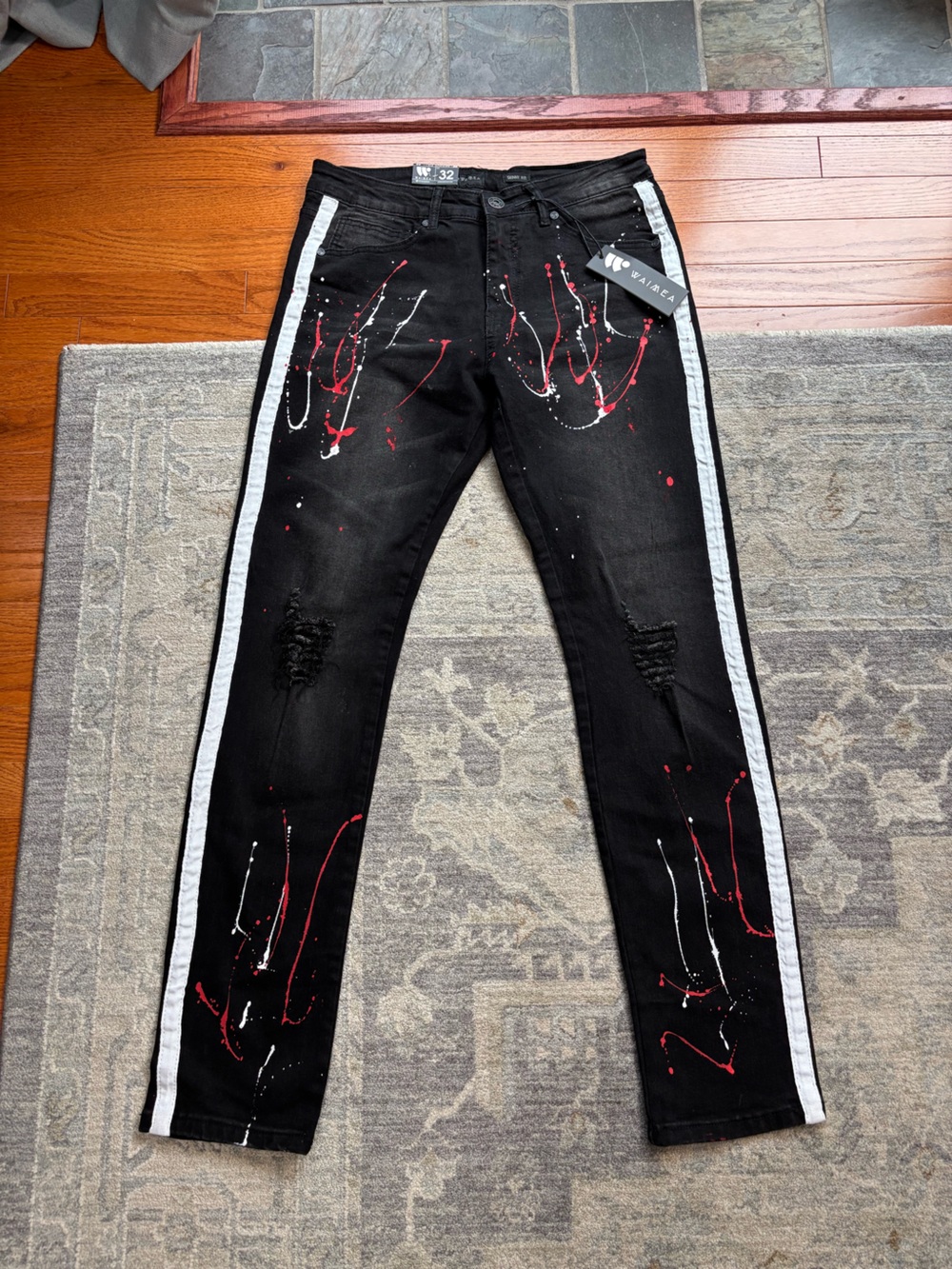 Waimea Men’s Black Paint Splatter Skinny Jeans Size 32 NWT
